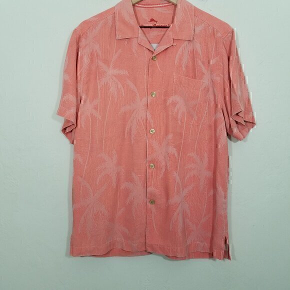 Tommy Bahama Other - Tommy Bahama Silk Button Down Shirt Short Sleeve Orange Palm Print Size M